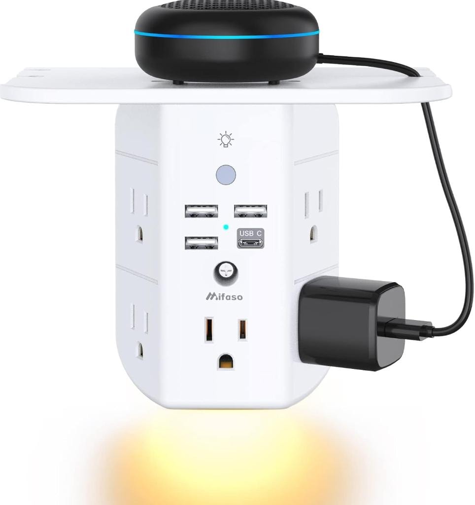 Mifaso Wall Outlet Extender with Shelf & Night Light